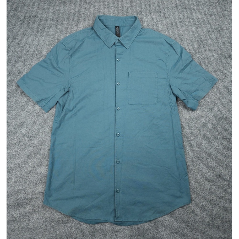 Lululemon Commission Shirt Mens L Blue Button Up Short Sleeve Stretch Casual